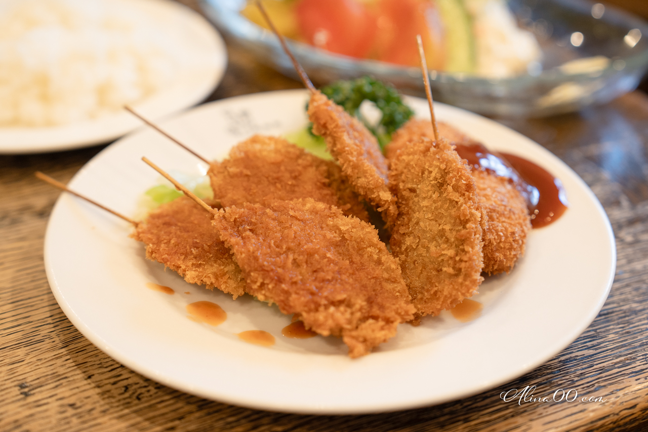 【大阪美食】明治軒 串炸定食蛋包飯｜平價定食口味選擇多 @Alina 愛琳娜