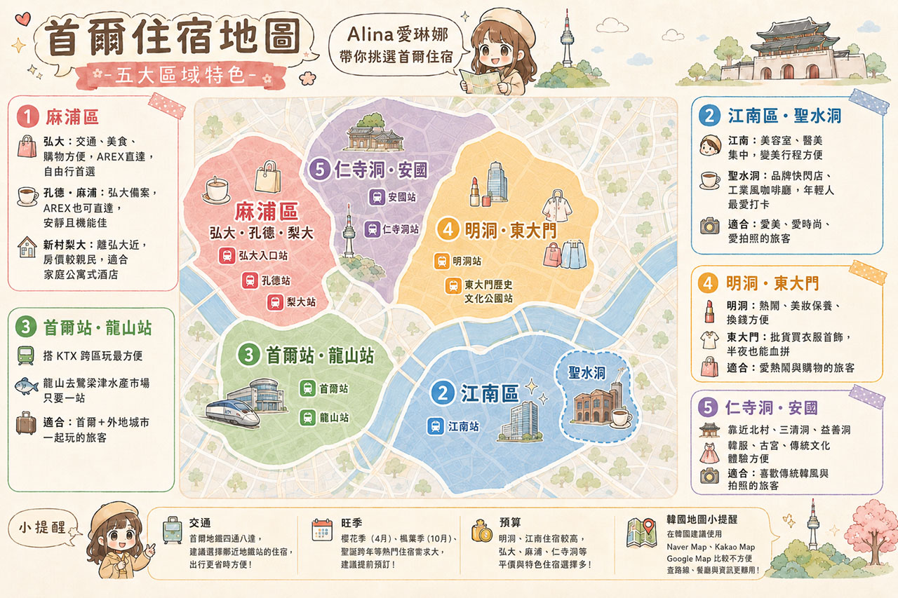 首爾住宿推薦2026》首爾5大區訂房攻略：不只弘大，住江南也很讚 @Alina 愛琳娜